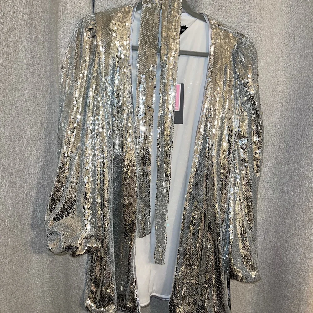 Sequin Long Sleeve Dress w/ Belt - Picture 7 of 14